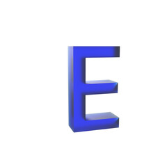 3d blue Glassmorphic E letter isolated, typographic design