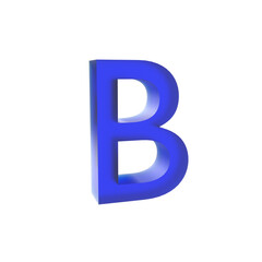 3d blue Glassmorphic B letter isolated, typographic design