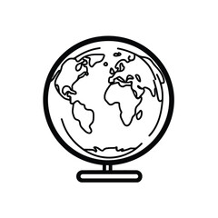 Globe Outline on Stand Simple Vector Design World Map on Transparent Background