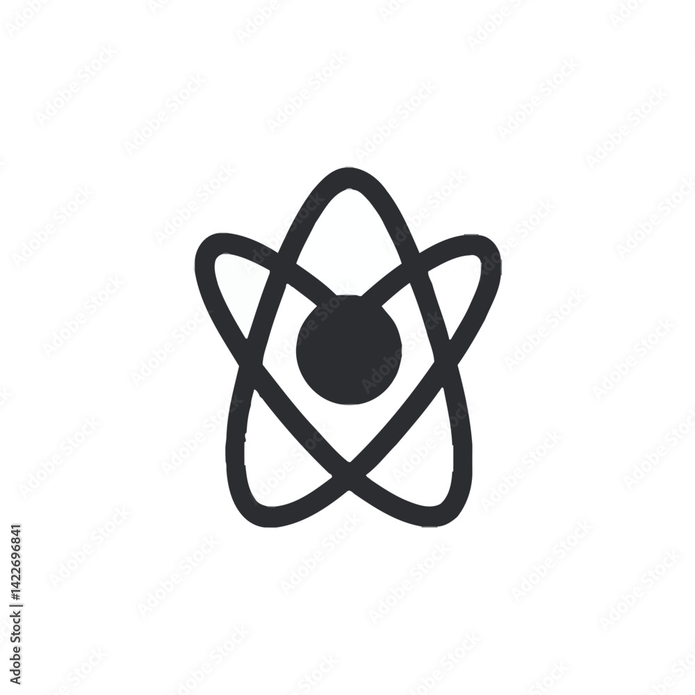 Poster isolated black atom model icon vector on transparent background minimal symbol
