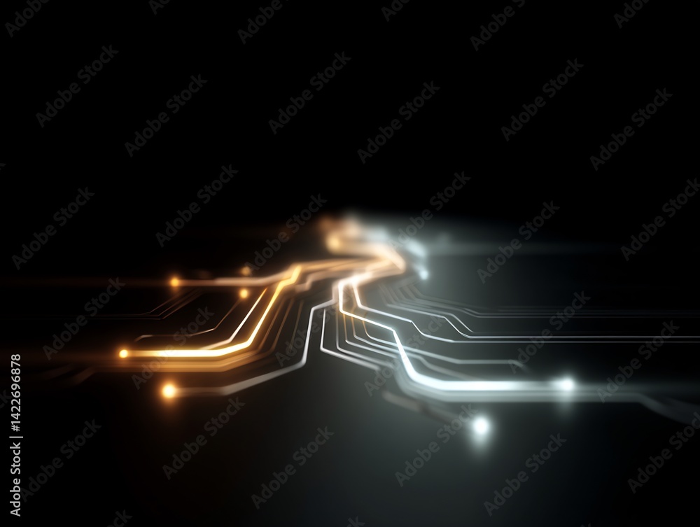 Poster illuminated data pathways on a black background for digital infrastructure