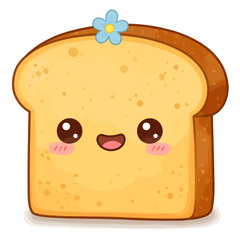 Adorable cartoon slice of bread with big eyes and rosy cheeks