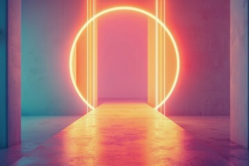 Neon Archway with Glowing Lights in a Minimalist Modern Space