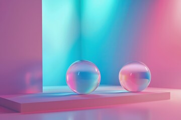 Colorful Glossy Spheres with Soft Light Background in Studio Setting