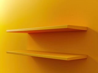 Minimalist Shelves on Vibrant Yellow Wall in Modern Interior Design
