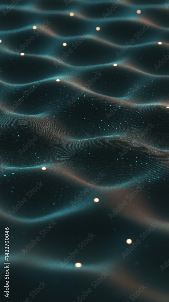 Poster a black and white image of a wave with a blue tint. the image is of a computer generated wave, with 
