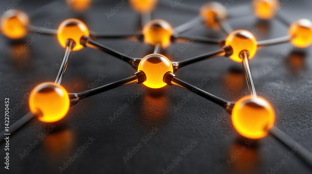 Poster a close up of a bunch of orange balls connected by strings. the balls are arranged in a way that the
