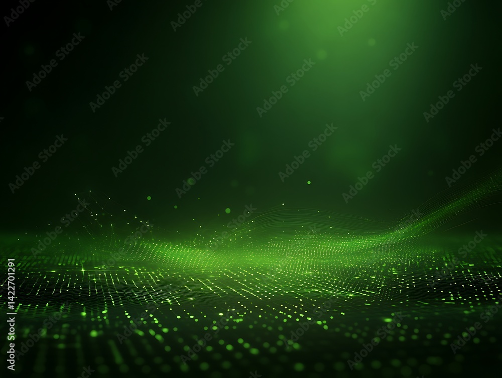 Aufkleber abstract digital green landscape with data flow and particle illumination
