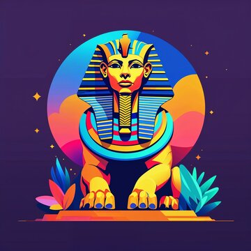 sphinx on plain colorful background illustration icon logo concept 