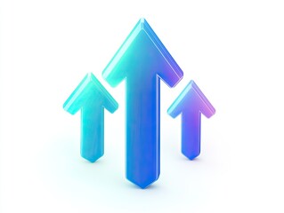 Fototapeta premium Three iridescent blue arrows pointing upwards, symbolizing growth and success.