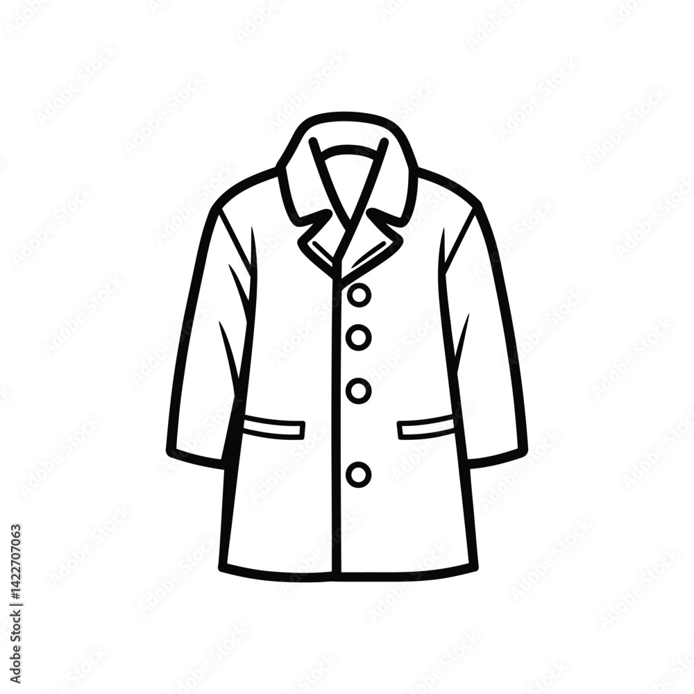 Poster outlined overcoat with buttons, collar and pockets with transparent background