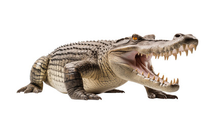Obraz premium An alligator with its mouth open showing its teeth on black background isolated on transparent background 