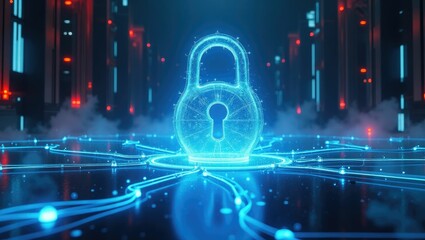 Abstract digital security illustration futuristic city background