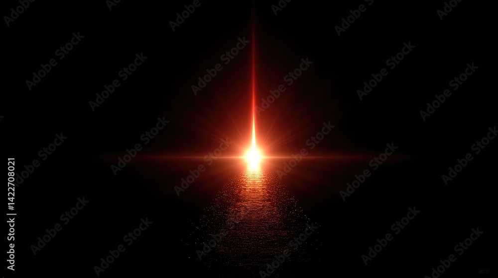 Poster fiery orange light beam ascending against dark background with dynamic particle streams in a dark am