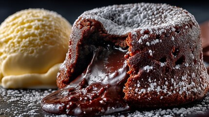 Decadent Chocolate Lava Cake with Oozing Molten Center and Vanilla Ice Cream - made with Generative AI