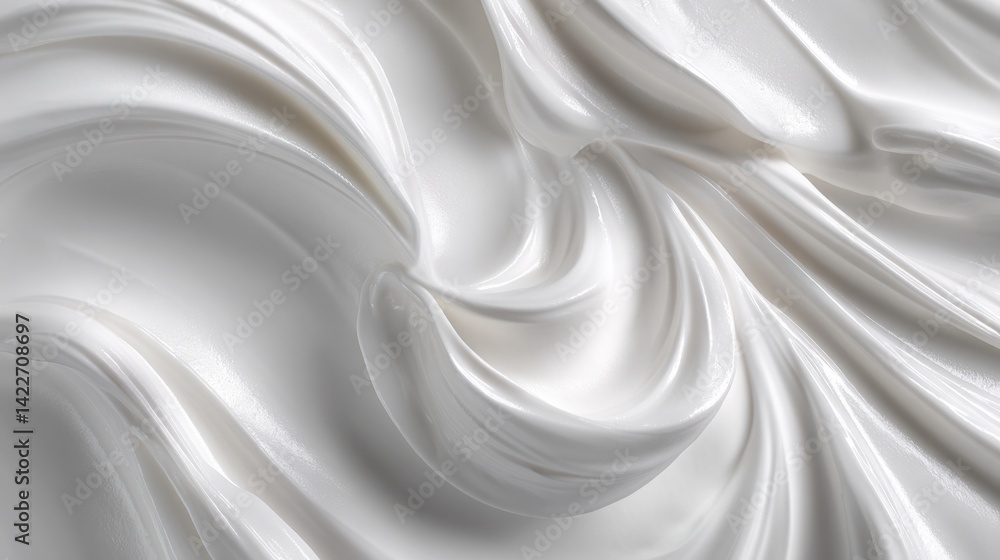 Poster close up of swirling white cream texture with smooth and glossy surface creating abstract patterns