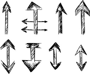 Sketch Style Arrow Set, Hand Drawn Directional Vector Arrows
