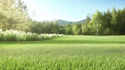 Fototapeta premium Lush green grass field, tranquil scenery