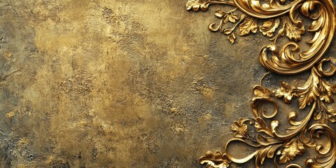 Ornate gold embellishments on a textured brown surface.