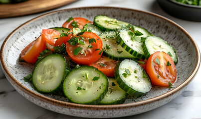 Delicious fresh cucumber tomato salad