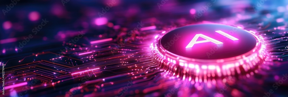 Poster futuristic ai symbol surrounded by interconnected lines with glowing neon pink light artificial inte