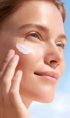 beautiful woman applying face cream, generation AI 