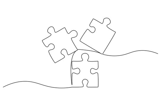recommend clip art: Continuous one line drawing Pieces of jigsaw. Single line drawing illustration of Connected puzzles. Puzzle concept vector art. Doodle line illustration.