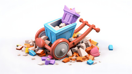 Fototapeta premium Pushcart damaged colorful isometric 3D
