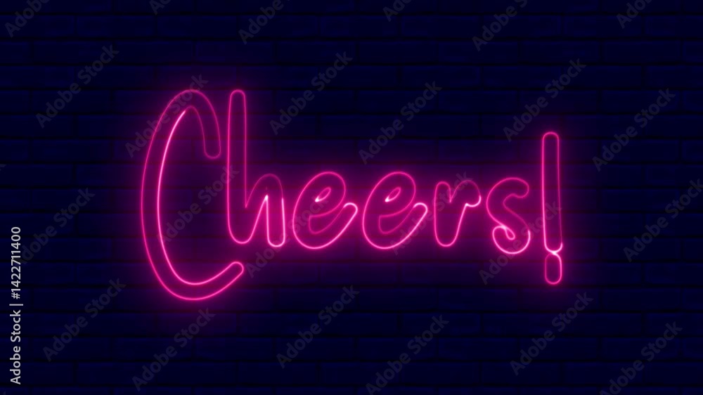 Poster cheers neon sign. cheers text font with light. luminous and shimmering haze inside the letters of th
