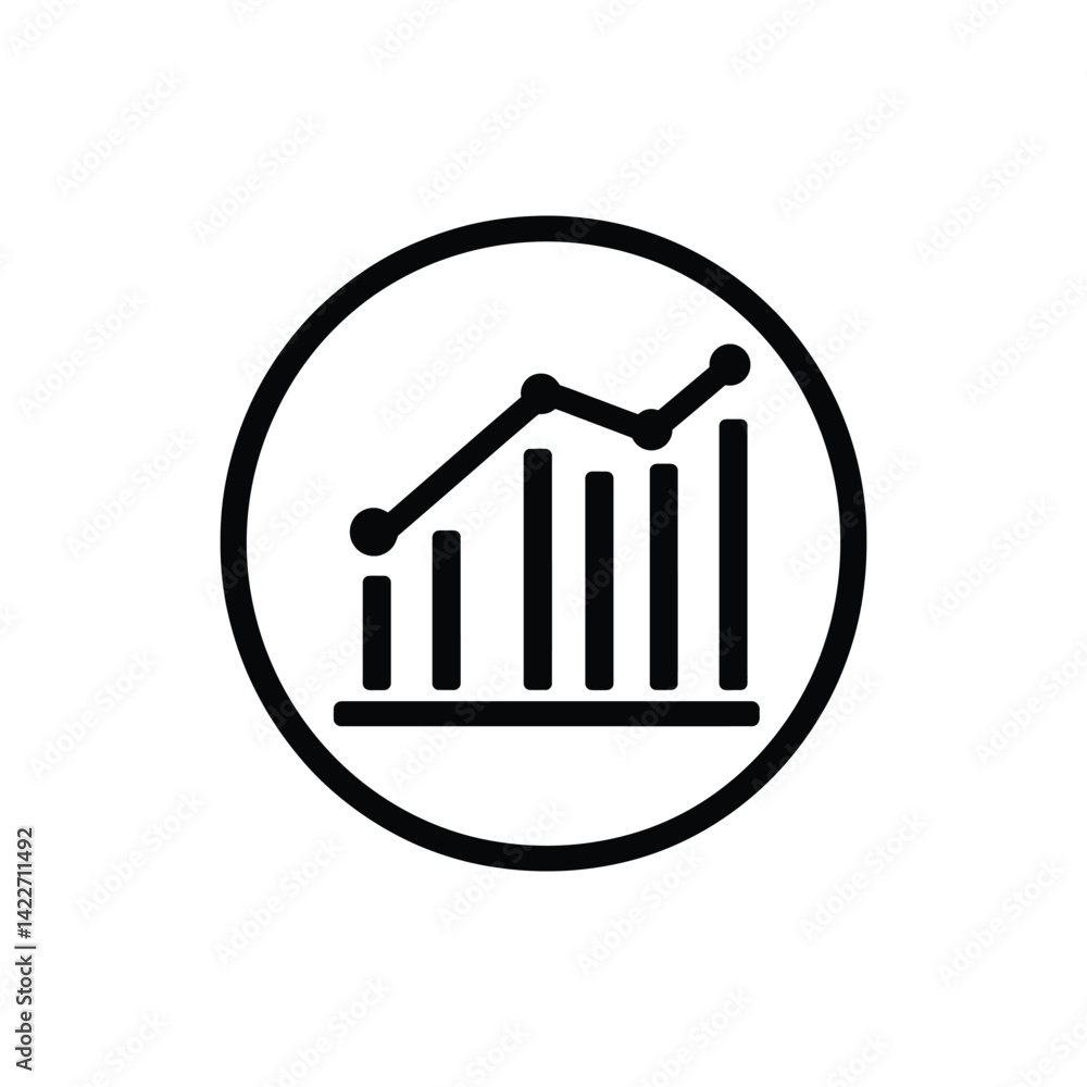 Poster rising graph with bars in a circle, statistical growth, black line on transparent bg