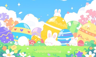 rabbit, egg, illustration, generation AI 