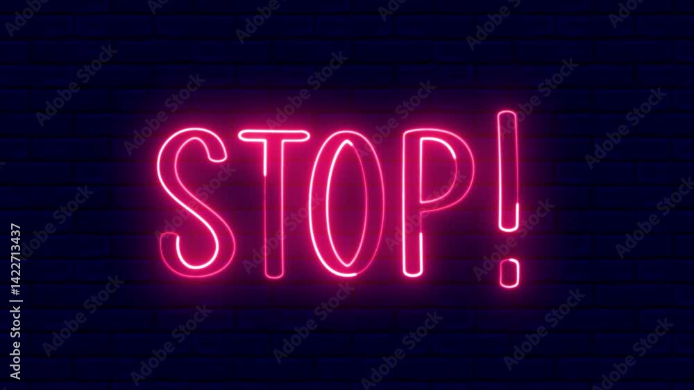 Poster stop neon sign. stop text font with light. luminous and shimmering haze inside the letters of the te