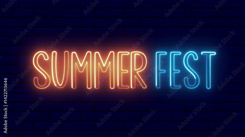 Poster summer fest text font with neon light. luminous and shimmering haze inside the letters of the text s
