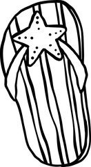 Groovy Summer Thing Flip Flop with Starfish Design Hand Drawn Outline Doodle