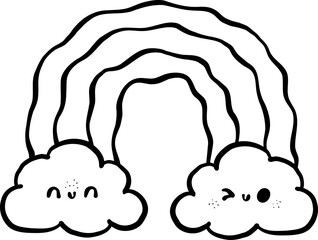 Cute Summer Thing Cartoon Blue Wave Rainbow with Cloud Characters