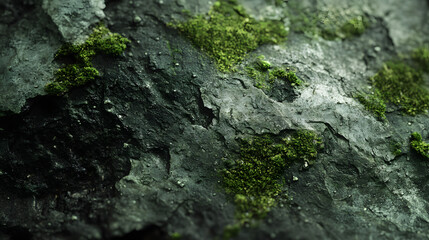 Moss-Covered Stone: A macro shot reveals a captivating stone surface, with nature's artistry expressed through the contrast of rough textures, speckled by vibrant moss