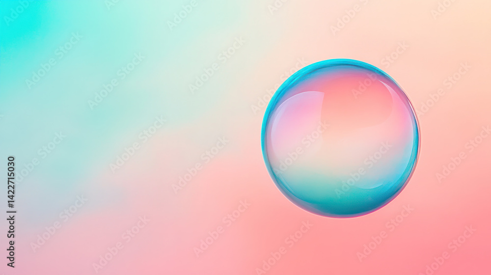 Poster a colorful, round bubble floating in a pink and blue background. the bubble is surrounded by a soft,