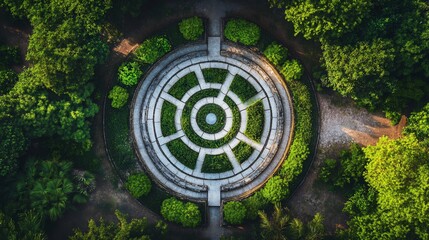 Naklejka premium Aerial View of a Circular Garden Maze