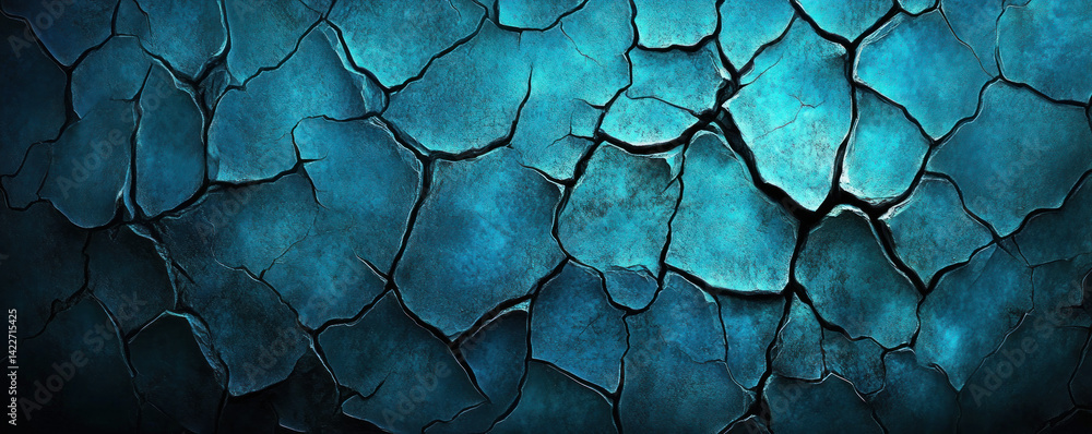 Poster a blue background with a lot of cracks and holes. the cracks and holes give the image a rough and ru
