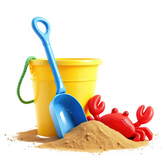 Beach Toys: Bucket, Shovel, and Crab in Sand