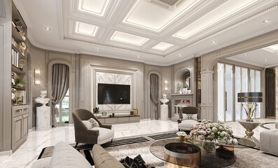 The interior of the guest room is decorated in luxury classic style on the first floor, spacious.