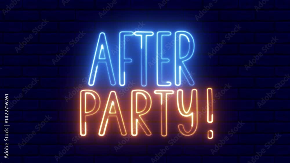 Poster 3840x2160. after party neon sign. after party text font with neon light. luminous and shimmering haz