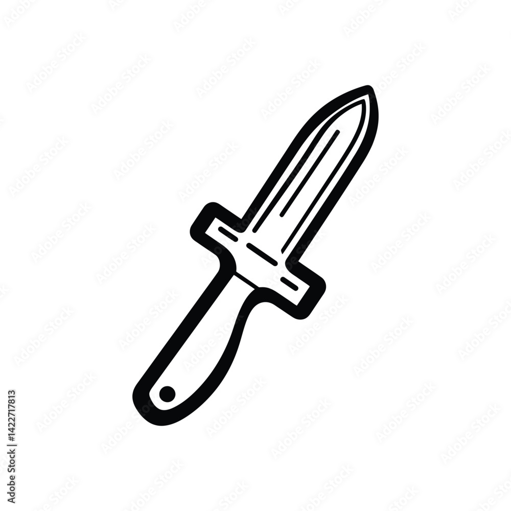 Poster simple black dagger outline on transparent background minimalist design, weapon