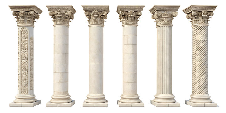 set of columns pillars isolated on white background png