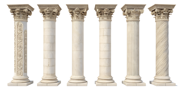 set of columns pillars isolated on white background png