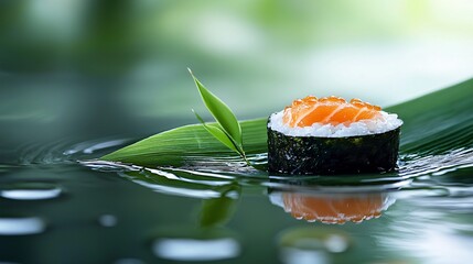 Culinary Art of Sushi Savoring Delicacy in a Tranquil Water Environment