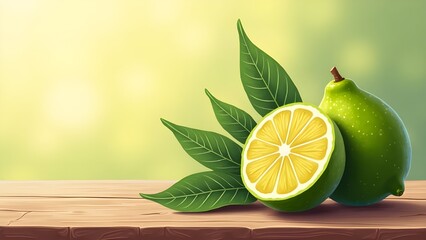 fresh limes on wooden table