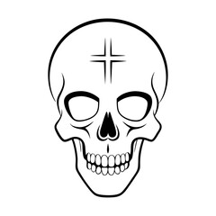 A silhouette skeleton skull with a cross icon design