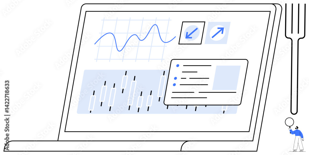 Poster laptop screen displaying analytics charts, line graphs, and dashboard interface elements with a smal