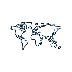 Fototapeta premium Simple Blue Outline World Map Globe on Transparent Background